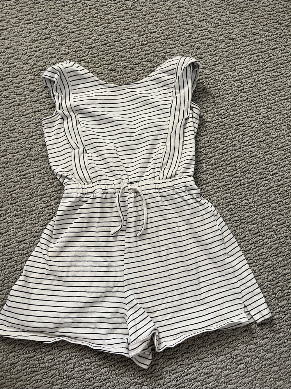 Zara White and Black Striped Drawstring Romper